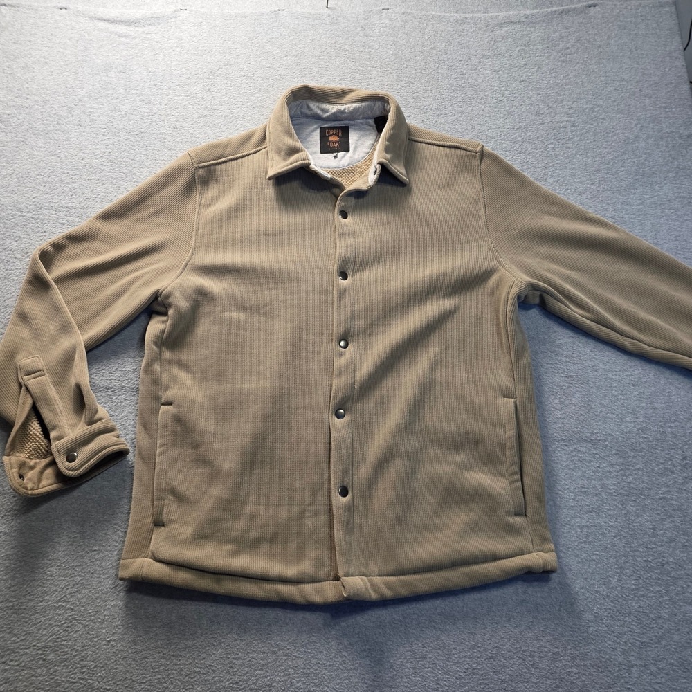 Copper & Oak Sherpa Lined Shirt Jacket Mens Large Beige Button Front Shacket